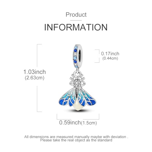 Hapour 925 Sterling Silver Charms for Bracelet Necklace Dangle Pendant Bead | Bear Charm, Elephant Zebra Cat Dream catcher Family Birthday European Jewelry Charm, For Women Mom - color: Blue Glow-in-the-dark Fireflies