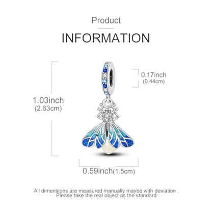 Hapour 925 Sterling Silver Charms for Bracelet Necklace Dangle Pendant Bead | Bear Charm, Elephant Zebra Cat Dream catcher Family Birthday European Jewelry Charm, For Women Mom - color: Blue Glow-in-the-dark Fireflies