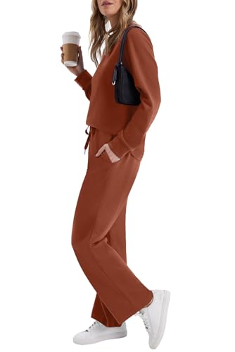 WIHOLL Lounge Sets for Women 2 Piece Travel Vacation Outfits Fall 2026 Sweatsuit Tracksuit - color: Caramel, size: X-Large
