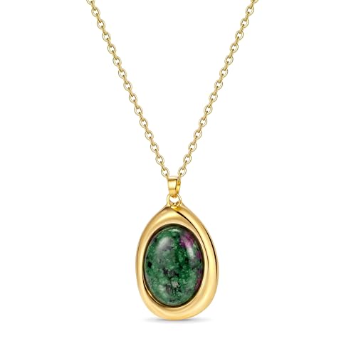 Colorful Natural Stone Necklaces for Women Trendy 14K Gold Plated Oval Gemstone Pendant Statement Necklace Jewelry Gifts for Women - color: Green