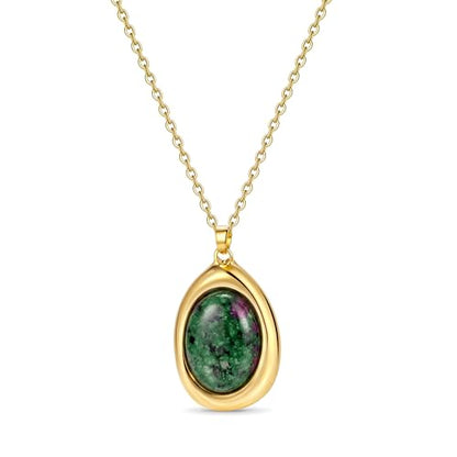 Colorful Natural Stone Necklaces for Women Trendy 14K Gold Plated Oval Gemstone Pendant Statement Necklace Jewelry Gifts for Women - color: Green