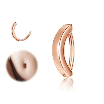 ZS 14G Clicker Belly Button Rings for Women, 925 Sterling Silver Belly Barbell Piercing Gold Reverse Curved Navel Barbell Body Jewelry - color: Rose-gold,Inner diameter:8mm