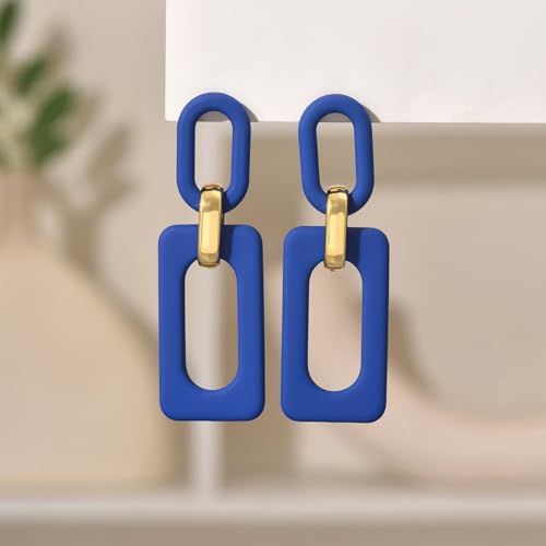 Geometric Square Earrings for Women Lightweight Colorful Color Block Acrylic Chunky Geometric Rectangle Oval Link Chain Statement Earring - style: Blue Rectangle