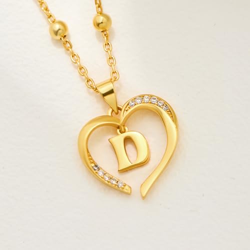 Cicy Bell Womens Heart Initial Necklace 18k Gold Plated | Personalized Letter Pendant, 17.7'' with 2'' Extender - color: Style 2-D-Gold