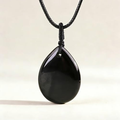 Teardrop Gemstone Necklaces for Women, Healing Crystal Pendant Necklace Birthstone Jewelry for Women - color: Black Obsidian