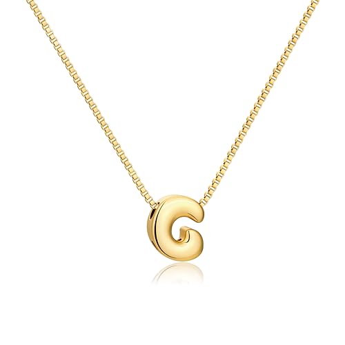Bubble Gold Initial Necklaces for Women,14K Gold Plated A-Z Initial Necklaces for Women, Chunky balloon letter name Pendant Necklace Fashion Jewelry Gifts - color: C, style: Gold