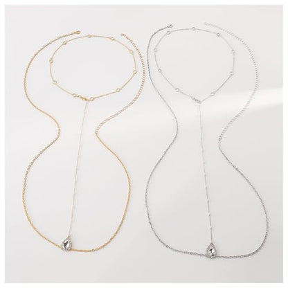 Rhinestone Back Chain Necklace,Crystal Drop BackDrop Jewelry,Wedding Bridal Long Pearl Back Necklace Jewelry for Women Backless Dress - color: Silver