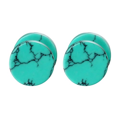 4 Pairs Unisex Marble Stone Screw Stud Earrings Set,Cupimatch Ear Piercing Plugs Faux Gauges Illusion Tunnel Earrings for Mother's Day (10mm) - color: green-8mm