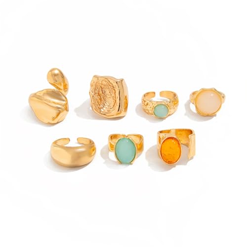 Chunky Rings for Women Stackable Vintage Adjustable Rings for Women Gold Statement Stone Ring Set Non Tarnish Vintage Jewelry - style: Gold 1