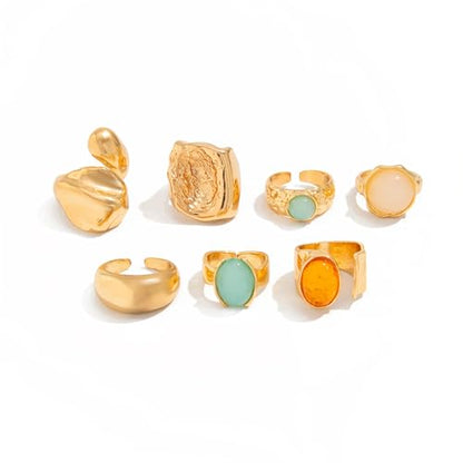 Chunky Rings for Women Stackable Vintage Adjustable Rings for Women Gold Statement Stone Ring Set Non Tarnish Vintage Jewelry - style: Gold 1