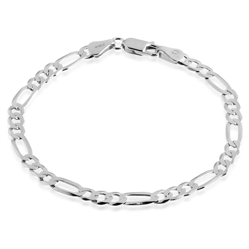 QUADRI 925 Sterling Silver Bracelet for Men - Figaro Bracelet for Men 7.5"/8.5" - style: Length 8.5 Inches