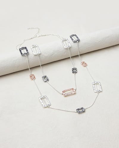Silver Chunky Statement Necklaces Long Layered Necklaces for Women - color: silver black