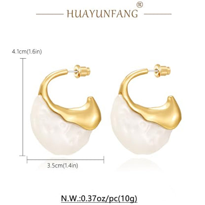 Brown white Hoop Earrings for Women Gold-Plated Irregular Huggie Statement Earrings - color: AMZ-EH23402A-HY