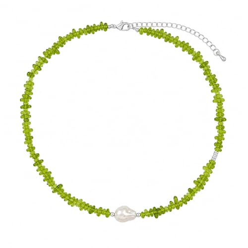 Green Resin Chip Bead Necklace for Women, Faux Baroque Pearl Choker Necklace, Nature Inspired Statement Jewelry for Beach Vacation