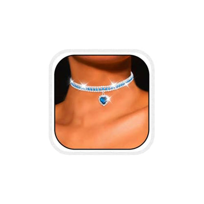 CLOACE Rhinestone Choker Necklace Heart Pendant Diamond Row Necklaces Sparkly Crystal Prom Chain Jewerly Accessories for Women - color: Blue