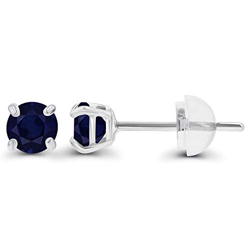 Solid 14K Gold 3mm Round Prong Set Hypoallergenic Genuine Petite Birthstone Stud Earrings - color: Blue Sapphire Genuine