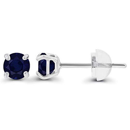 Solid 14K Gold 3mm Round Prong Set Hypoallergenic Genuine Petite Birthstone Stud Earrings - color: Blue Sapphire Genuine