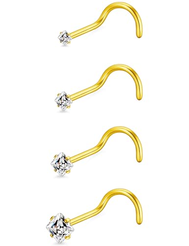18G 20G 14K Gold Filled Nose Rings Studs Piercing Jewelry For Women Men 316L Surgical Steel Round Square Cubic Zirconia Nose Rings Studs Nostrial Piercing Jewelry CZ 1.5mm 2mm 2.5mm 3mm - color: 14K Gold Plated, size: 18 Gauge-Screw-Square CZ