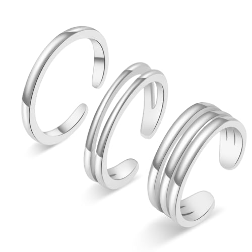 Toe Rings for Women,Silver Plated Stylish Adjustable Toe Band Rings, Summer Beach Foot Jewelry - Perfect for Vacation, Daily Wear - style: 3 Pcs