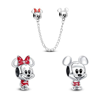 MITSOKU 925 Sterling Silver Charms for Bracelets Necklaces Animal prototype Pendant Safety Chain Dangle Pendants Beads Christmas Day Charms Jewelry Gift for Women - style: Cartoon Mouse&Safety Chain
