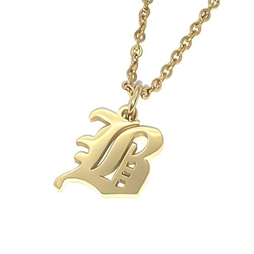 Old English Initial Alphabet Letter Necklace - style: B-Gold