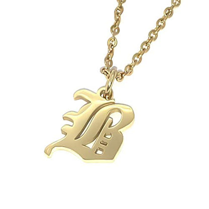 Old English Initial Alphabet Letter Necklace - style: B-Gold