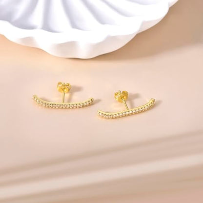 CZ Suspender Cuff Stud Earrings Wrap Earlobe Silver Post Cubic Zirconia Minimalist Jewelry for Women - color: Gold Paved CZ