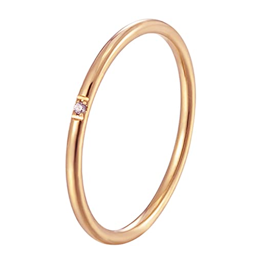 Women's Stainless Steel 1MM Thin Plain Midi Stacking Ring Band Comfort Fit, Size 3 to 10 - color: Dome - Rose G (with 1 cz)