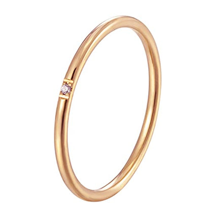 Women's Stainless Steel 1MM Thin Plain Midi Stacking Ring Band Comfort Fit, Size 3 to 10 - color: Dome - Rose G (with 1 cz)