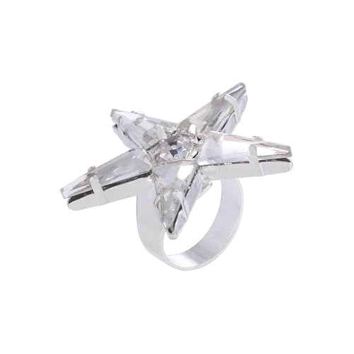 Exaggerated Large Star Rhinestone Statement Ring for Women Luxury Thick Chunky Big Crystal Stone Finger Knuckle Band Wrap Open Adjustable Rings Silver Oversized Fashion Wedding Cocktail Prom Party Jewelry Gift