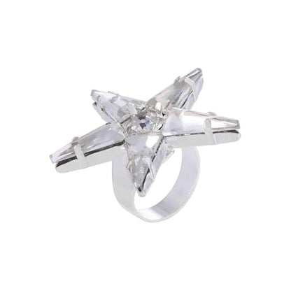 Exaggerated Large Star Rhinestone Statement Ring for Women Luxury Thick Chunky Big Crystal Stone Finger Knuckle Band Wrap Open Adjustable Rings Silver Oversized Fashion Wedding Cocktail Prom Party Jewelry Gift