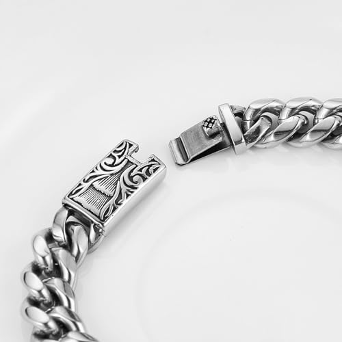 HZMAN 8.5Inch Cuban Link Bracelet for Men Silver Stainless Steel Heavy Biker Link Bracelet - color: Cross