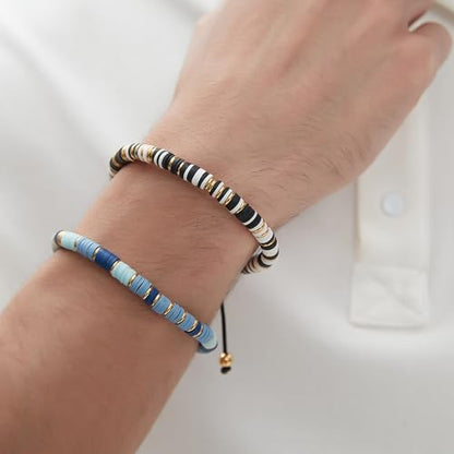 18K Gold-Plated Bracelets for Men Franco Link Chain Adjustable | Stainless Steel Bracelet, Gold Beads Bracelet, Handcrafted Braided, Mens Jewelry Birthday Gift for Men - color: Blue
