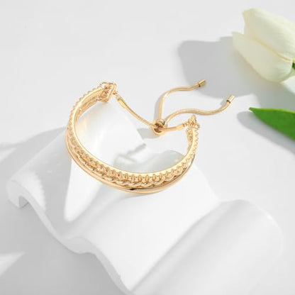 14K Gold Bracelets for Women Adjustable Slider Bracelet Bangle Bracelets for Women Trendy Chain Bracelet - color: Three-layer