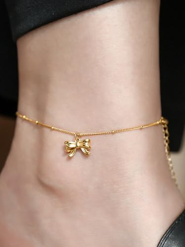 MODRSA Toe Rings for Women Toe Rings and Anklets for Women Toe Ring Adjustable Toe Rings Silver Rose Gold - color: F4-Anklet - bow gold