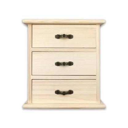 2-Pack Unfinished Solid Pine Wood Box with 3 Mini Drawers, Blank Natural Wooden Jewelry Organizer, Paintable and Carvable Storage Box for Arts, Crafts and DIY Projects