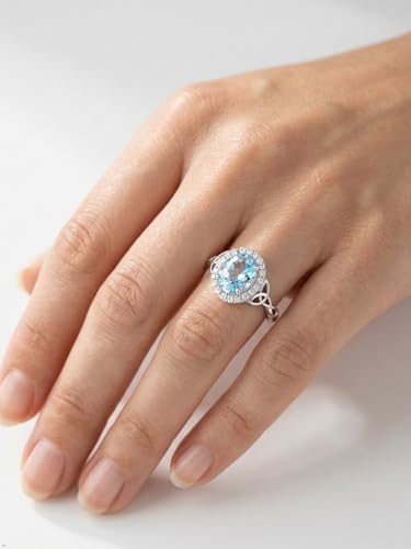 2-3 Carat Oval Engagement Ring 925 Silver Celtic Knot Birthstone Rings for Women Hypoallergenic Amehtyst/Aquamarine/Emerald/Ruby/Sapphire Cocktail Rings Jewelry Size 6-10 - color: B. Aquamarine