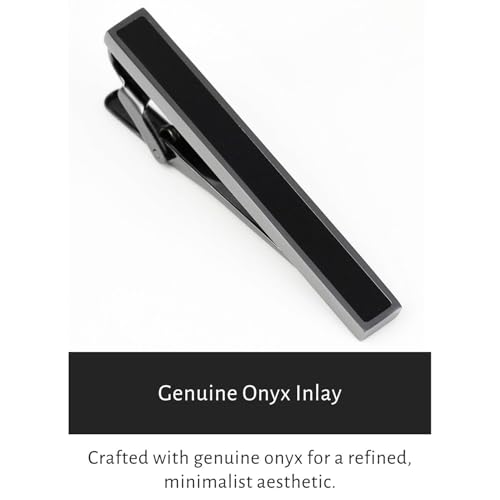 Silver Gold Gunmetal Onyx Tie Clip Tie Bar Made in Japan - color: Gunmetal