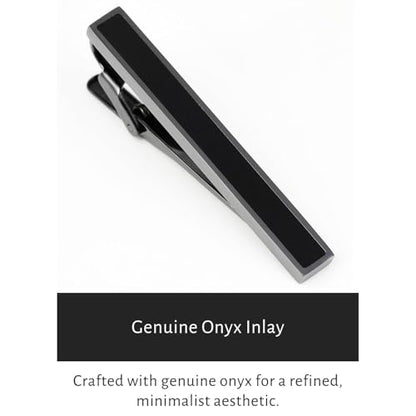 Silver Gold Gunmetal Onyx Tie Clip Tie Bar Made in Japan - color: Gunmetal