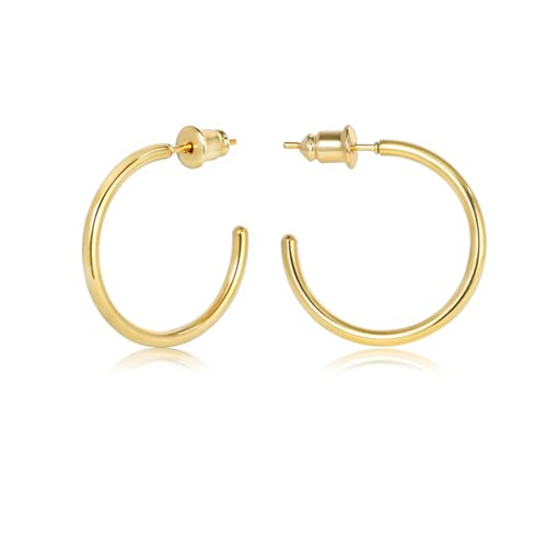 Minimalist Hoops for Women - 14K Gold Open Huggie Hoop Earrings, Hypoallergenic Tiny Hoops in Gold and Silver (Set of 1-5 Pairs) - color: 14K Gold - 20mm (1 Pairs)