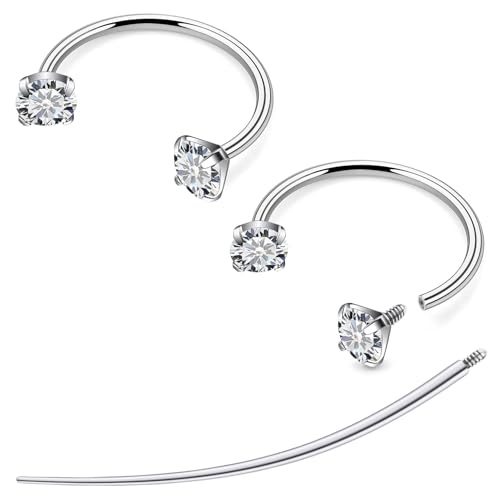 F136 Titanium 20/18/16/14g 8/10/12mm 10 Colors CZ Horseshoe Nose Ear Septum Lip Rings Piercings Jewelry Cartilage Tragus Helix Daith Earrings for Women Men - color: White CZ, size: 20g*8mm*3mm