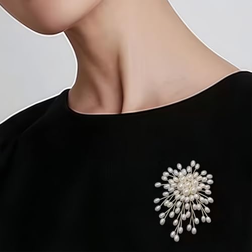 Large Flower Pearl Brooches for Women Fashion White Cluster Pearls Brooch Lapel Pins Fun Formal Dress Clothes Costume Pin Chunky Floral Jewelry Gift