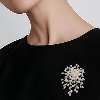 Large Flower Pearl Brooches for Women Fashion White Cluster Pearls Brooch Lapel Pins Fun Formal Dress Clothes Costume Pin Chunky Floral Jewelry Gift
