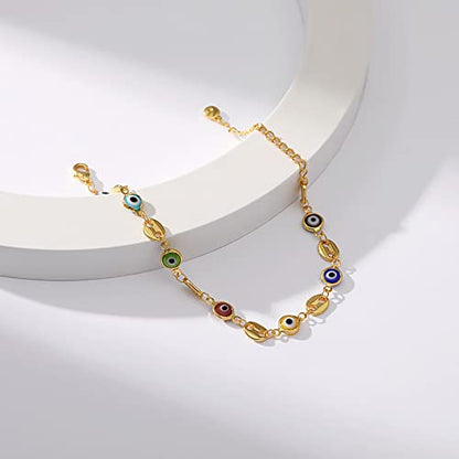 Dainty Gold Bracelets for Women, 18 Gold Plated Adjustable Evil Eye/Butterfly/Beaded/Pearl/Heart/Turquoise Handmade Bracelet for Women - style: Evil Eye