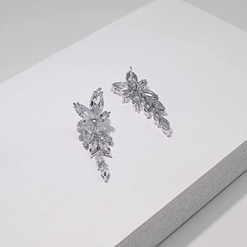 Elegant Marquise CZ Wedding Jewelry Set for Women Bride Bridesmaid | Sparkling Cubic Zirconia Earrings Bracelet, Prom Homecoming & Formal Occasions Accessories - color: White Gold