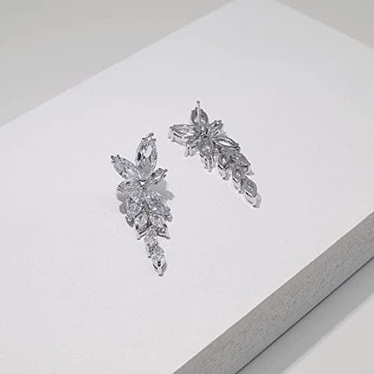 Elegant Marquise CZ Wedding Jewelry Set for Women Bride Bridesmaid | Sparkling Cubic Zirconia Earrings Bracelet, Prom Homecoming & Formal Occasions Accessories - color: White Gold