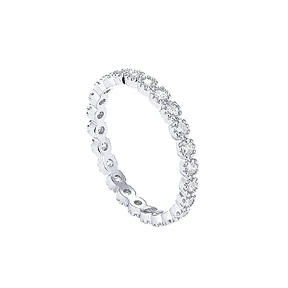 PAVOI 14K Gold Plated Rings Cubic Zirconia Band | Marquise Milgrain Eternity Bands | Gold Rings for Women - color: White Gold, size: 6