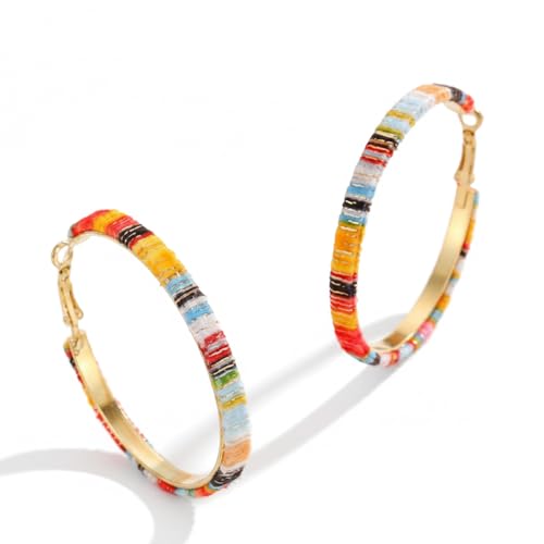 Hoop Earrings for Women Leather Hoop Earrings-Medium/Large Hoops-Lightweight hoop - color: Rainbow
