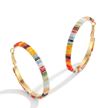 Hoop Earrings for Women Leather Hoop Earrings-Medium/Large Hoops-Lightweight hoop - color: Rainbow