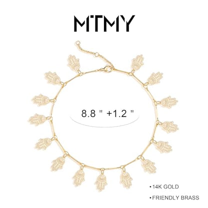 Gold Anklets for Women 14K Gold Plated Tiny Bead Anklet Colorful Tassel Foot Chain Dainty Adjustable Cute Summer Beach Boho Anklets Jewelry Gift - color: gold hamsa